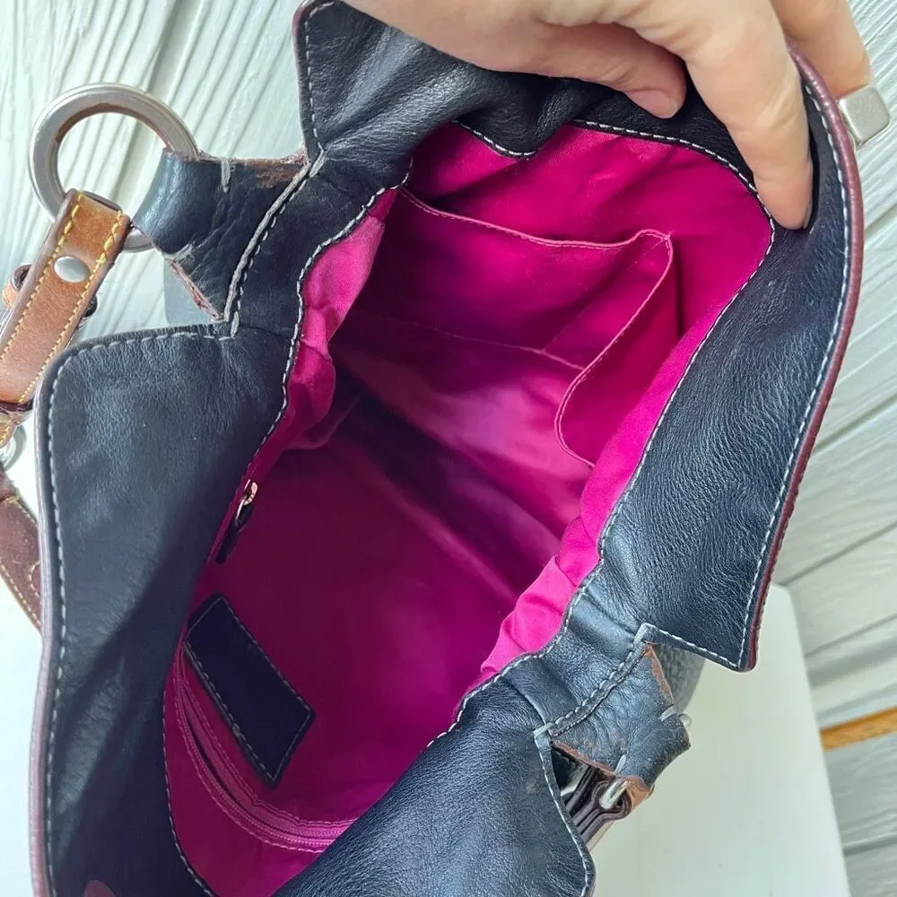 VTG Coach Legacy Black Pebbled Leather Hobo Bag | Fuchsia Lining 9379 - Picture 7 of 13